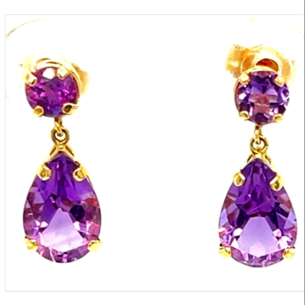 SOLD IN MY STORE 14K Teardrop Amethyst Yellow Gold Earrings - Picture 1 of 3